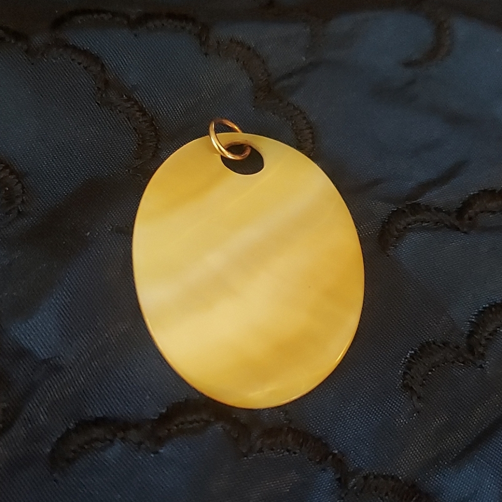 Mother of pearl reversible pendant with gold filled jump ring.